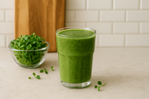microgreen smoothie on kitchen counter